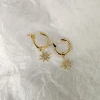 Eight-Pointed Star Dainty CZ Huggie Hoop Earrings for Women Cubic Zirconia Cross Pendant Earrings Charm Hoops