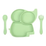 Elephant Shape Baby Dishes Silicone Divided Baby Suction Plate and Spoon for Stay Put Feeding for Infant Toddler