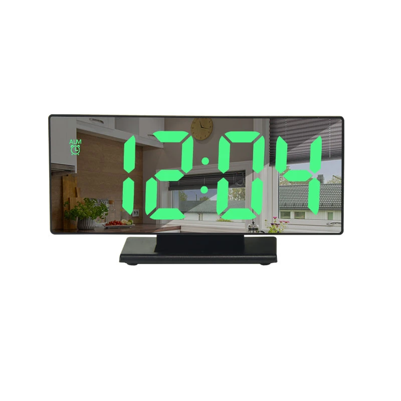 EMAF hot sale time date calendar large digit display desk LED mirror alarm clock with temperature