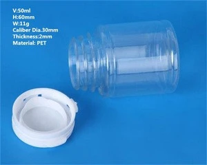 Empty transparent temper proof pet plastic bottle 50ml, clear plastic bottle with easy-pulling lid for medicine, tablets, drugs