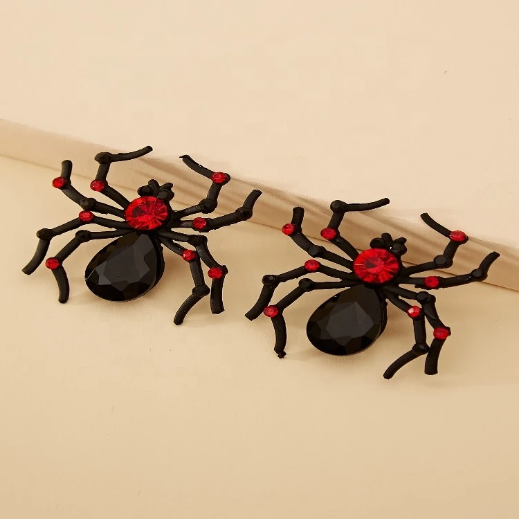 European And American Cute Halloween Gift Fashion Special Spider Diamond Stud Earrings For Women