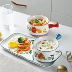 European Microwave Flat Binaural Round Baking Dish Creative Oven Ceramic Plate