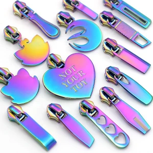 Exquisite Rainbow Color metal Zipper Slider Custom Zipper Pull Creative Pattern Zipper Puller Nylon Zip HeadHot sale products
