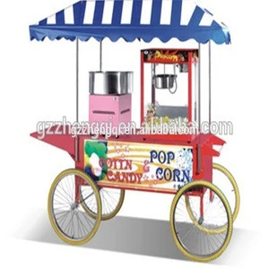 Factory price multifunction cotton candy machine popcorn machine with 4-wheel cart