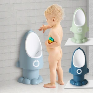 Factory supply cute rocket shape adjustable height plastic kids urinal portable first-class kids urinals