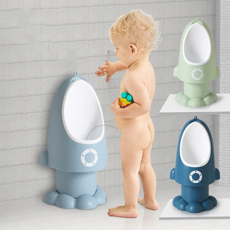 Factory supply cute rocket shape adjustable height plastic kids urinal portable first-class kids urinals
