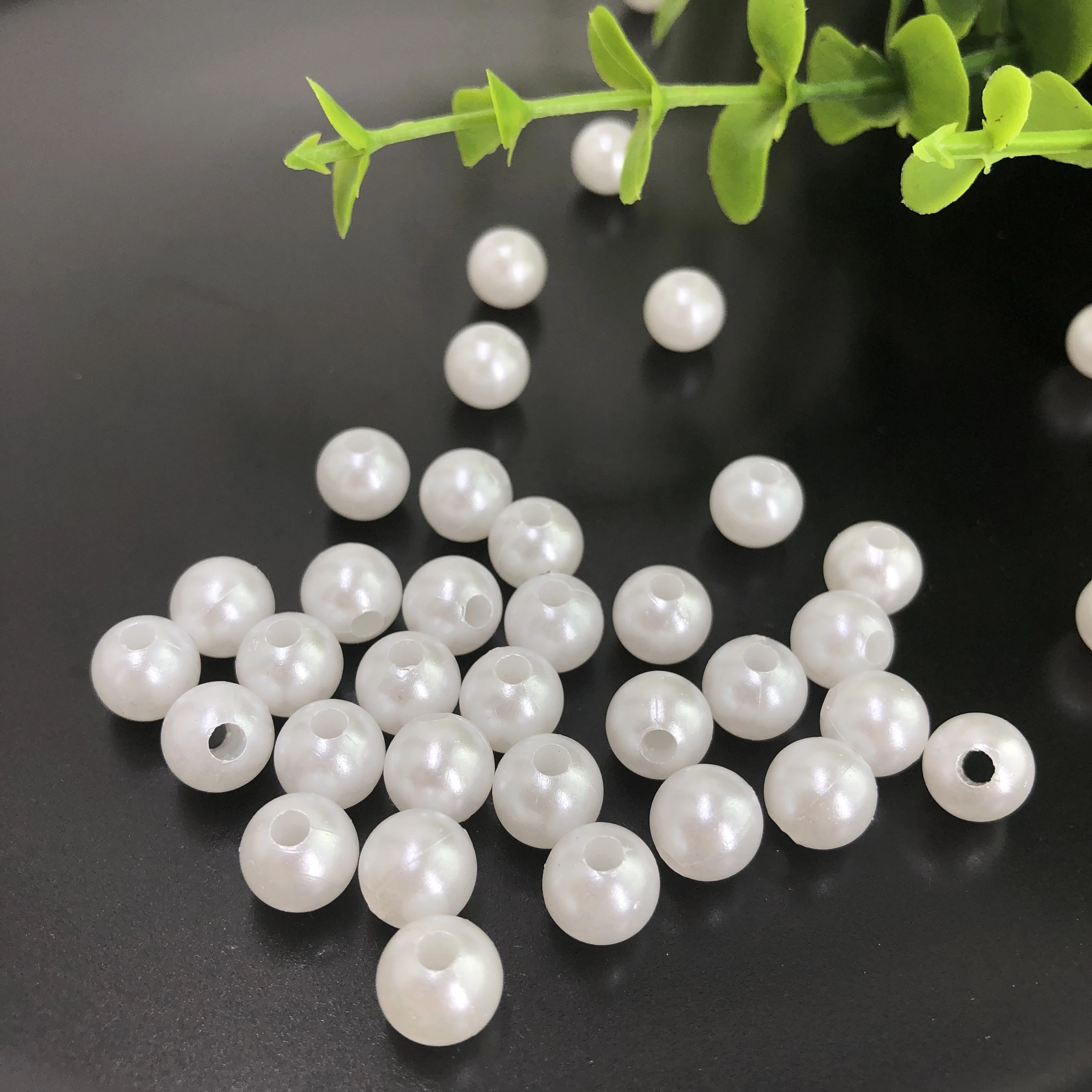 Factory White Cream Color Imitation ABS Plastic Round Pearl Beads With Holes