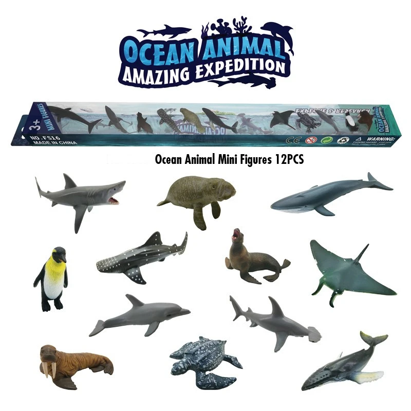Factory Wholesale 12PCS Plastic Ocean Animal Figurines PVC Sea Animal Figure Animal Model Toys