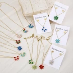 Fashion Colorful Crystal Flower Pendant Necklace Earring Set Women Exaggerated Jewelry Set Blue Rhinestone Jewelry Set