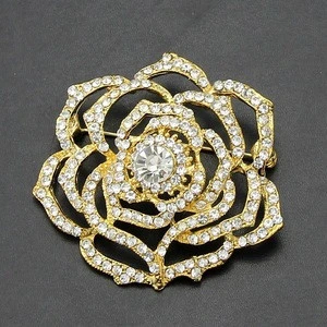 Fashion crystal brooch, fancy crystal rhinestone rose flower brooch women