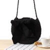 Fashion design cute bow slant woven hook flower round straw beach handbag