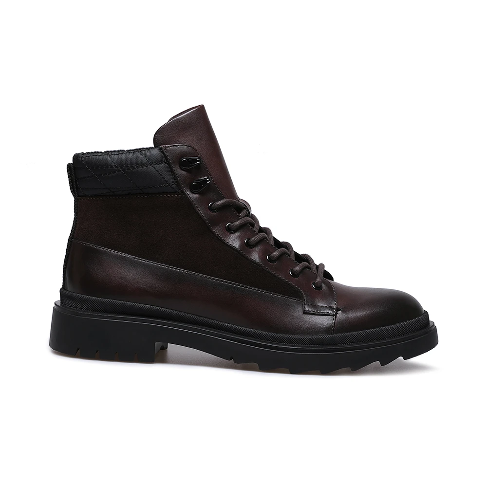 Fashion outdoor lace up ankle brown mens leather formal boots shoes
