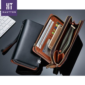 Fashional Top Professional double zipper Cow Leather Clutch Bag For Men leather wallet
