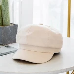 Female octagonal hat autumn winter new fashion wool 100% cotton solid color beret South Korea versatile cap