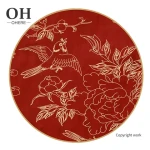 Fine Bone China Dinner Set Luxury Red Festival Plate Set Creative Birds with Golden Rim Dinnerware Set for Event&Catering&Rental
