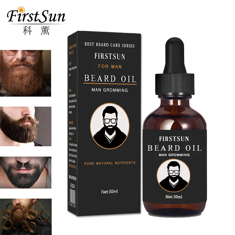 FirstSun Men Beard Growth Oil Kit Soften Hair Growth Nourishing Enhancer Beard Oil Natural Organic Shiny Beard Wax Conditioner
