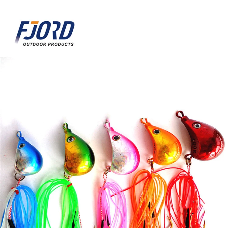 FJORD In stock high quality lead head and triangle luminous rubber silicone skirts vertical fishing madai jig lures