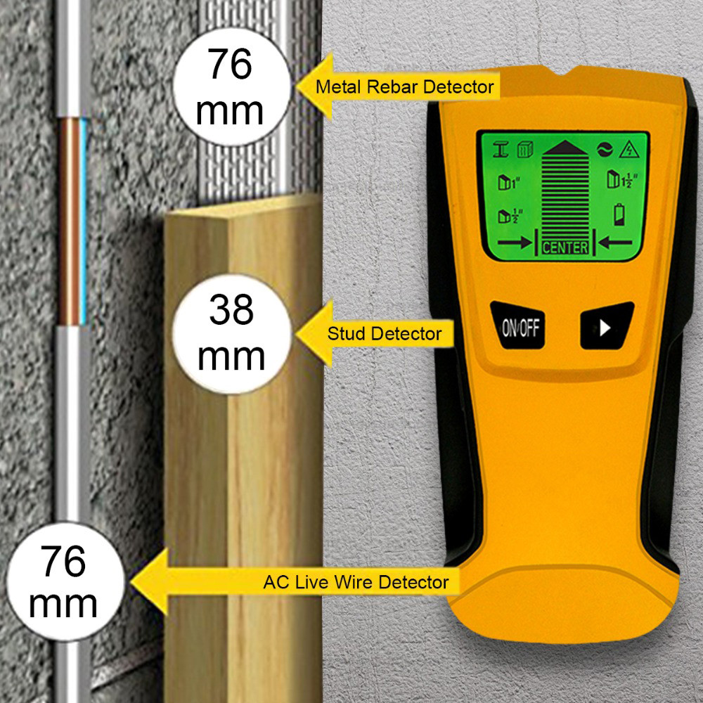Floureon 3 In 1 Metal Detectors Find Wood Studs AC Voltage Live Wire Detect Wall Scanner Electric Box Finder Detector