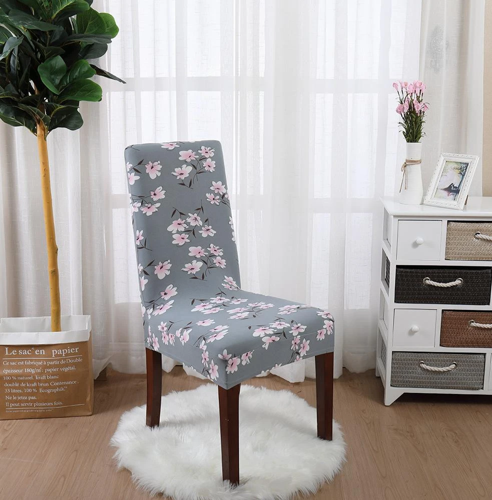 Flower Printing Chair Covers Spandex Elastic Seat Cover For Wedding Dining Room Office
