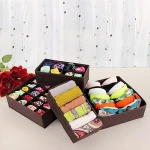 Foldable Storage Box Bra Underwear Closet Organizer Drawer Divider Kit Set of 4 Dark Brown
