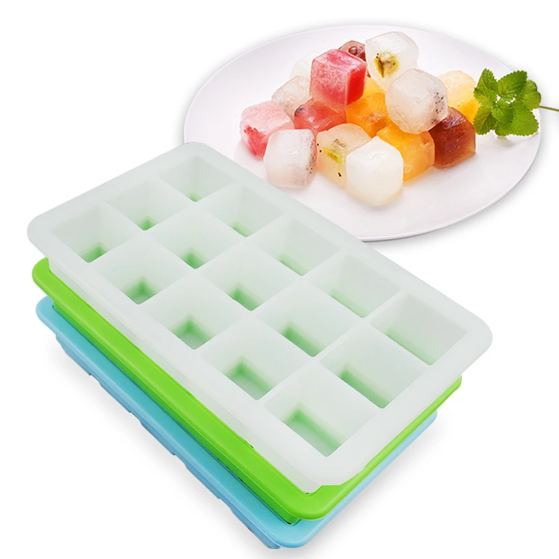 Food Grade BPA Free 15 Cavities Silicone Cube Ice Tray for Drink Wine Liqueur