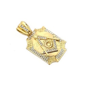 Freemason Illuminati Dogtag 14K Gold Plated Iced XL Freemason pendants