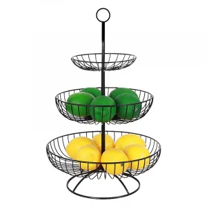 Fruit Basket Holder, 3-Tier Hollowed Out Metal Iron Fruit Bowl Vegetables Basket Stand for Kitchen Storage & Table Centerpieces