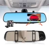 Full HD 1080P 4.3 Inch dual lens front and back dashcam rearvie mirror g-sensor motion detection rear view mirror dash camera