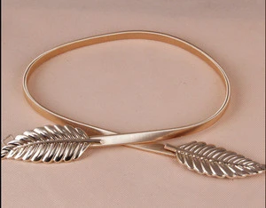 golden leaf belt ladies dress decorative elastic metal chain belt