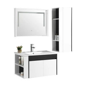 Good design bathroom suites pvc waterproof bathroom furniture with LED mirror big size side cabinet large suites
