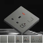 Grey Wall Switch Push On Off UK Standard Electric Switch Socket 1Gang 2Gang 3Gang 4Gang 86 Type UK Wall Switches