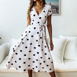 GUANGZHOU hot print casual black polka dot dress women