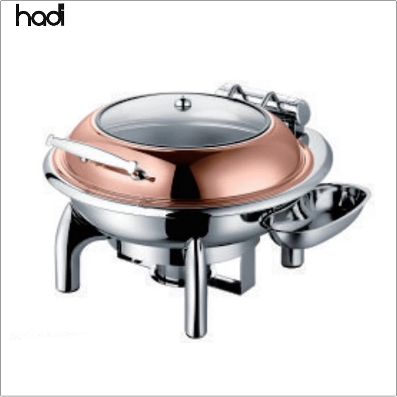 HADI buffet stainless steel hydraulic buffet chafer dish 6 liter electric buffet stove chafing dish round with glass lid