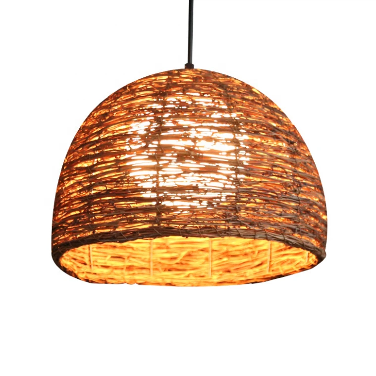 half round modern creative handicraft bamboo hanging lamp indoor rattan weaving vintage pendant lights