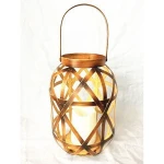 Handmade home decorative metal hanging candle bamboo weaving design battery operated led candle lanterns