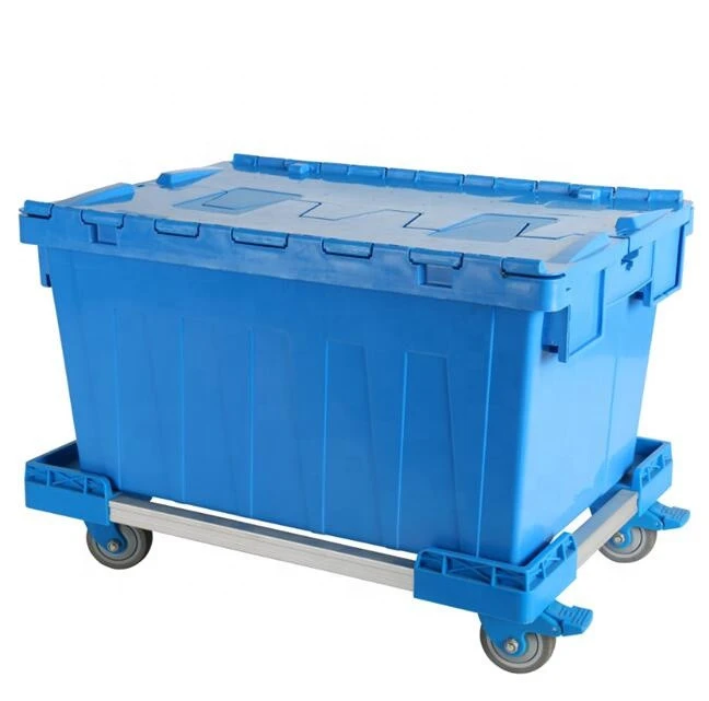 Heavy duty stackable removal packing nestable attached lid plastic storage crates