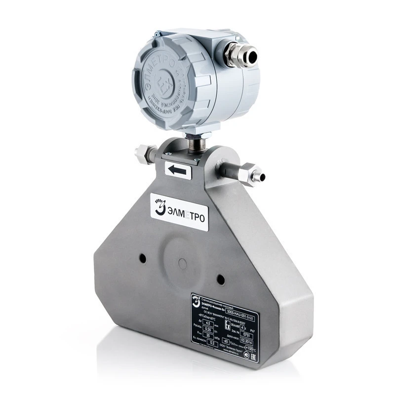 High accuracy digital flow meter direct measurement of mass flow, density and temperature of high-viscosity of liquids