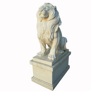 High-polishing hand carved outdoor white marble lion animal statues