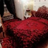 High Quality Wedding Bed Cover Embroidery Red Polyester Duvet Cover