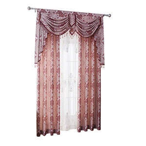 Home luxury ready made beaded crystal jacquard hotel office window curtains with valance designs