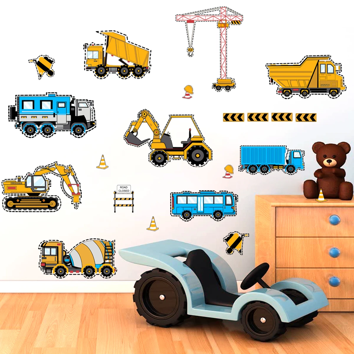 Hot Design Engineering Vehicle Wall Stickers Boy Room Decoration Decal Removable  Wall Decal