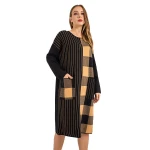 Hot Fashion Element Wholesalenew Trending Product Patterned Casual Plaid Sweater Dress With Pocket