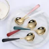 hot sale cafe restaurant serving gold luxury flatware tea coffee stainless steel spoon with color handle