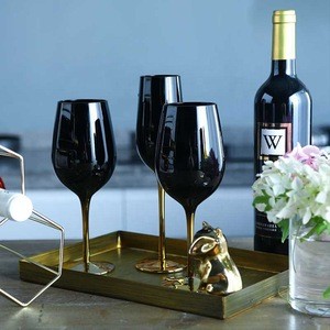 Hot Sale Handmade Crystal Wedding Electroplated Black Colored Wine Goblet Glass/