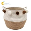 Hot sell latest design belly Cotton Rope Woven Storage Baskets brown&amp;white Pom Pom