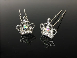 Hot selling princess crystal rhinestone wedding jewelry accessory bridal decorative crown hair comb fork