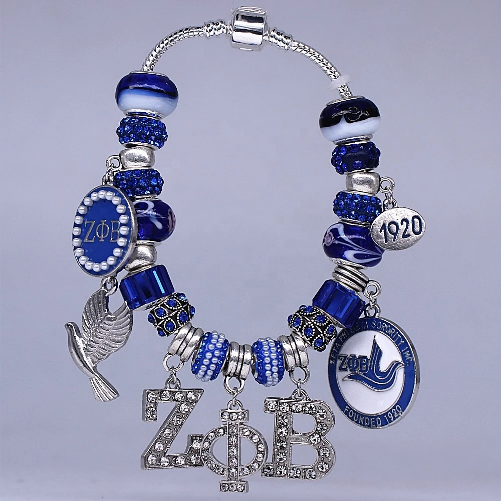 Husuru Zeta Phi Beta Sorority Lampwork Murano Beads with snake chain adjust bracelet womenhood jewelry
