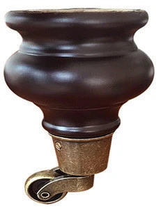 In stock hot round tapered wooden furniture legs feet with brass castor MJ-0302