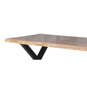 Industrial Vintage Live Edge Dining Table Top with X Design Finish Metal Tube Legs Base Restaurant Dining Table