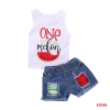 Infant Baby Girl Set Sleeveless T-shirt Top+Denim Shorts Pants Kid Summer 2Pcs Watermelon Clothes